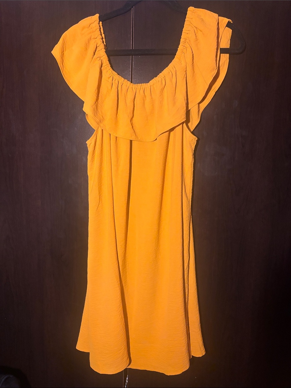 Yellow Ruffle Off-Shoulder Women's Dress XL